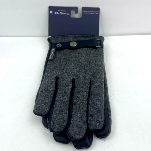 THE ORIGINAL BEN SHERMAN, MENS WARM GLOVES, FAUX WOOL & LEATHER, GREY & BLACK,XL - Picture 7 of 13